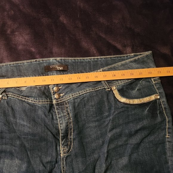 Stitch Star Bling Thick Stitch Boot Cut Denim Jeans Plus Size 26W - Picture 12 of 14